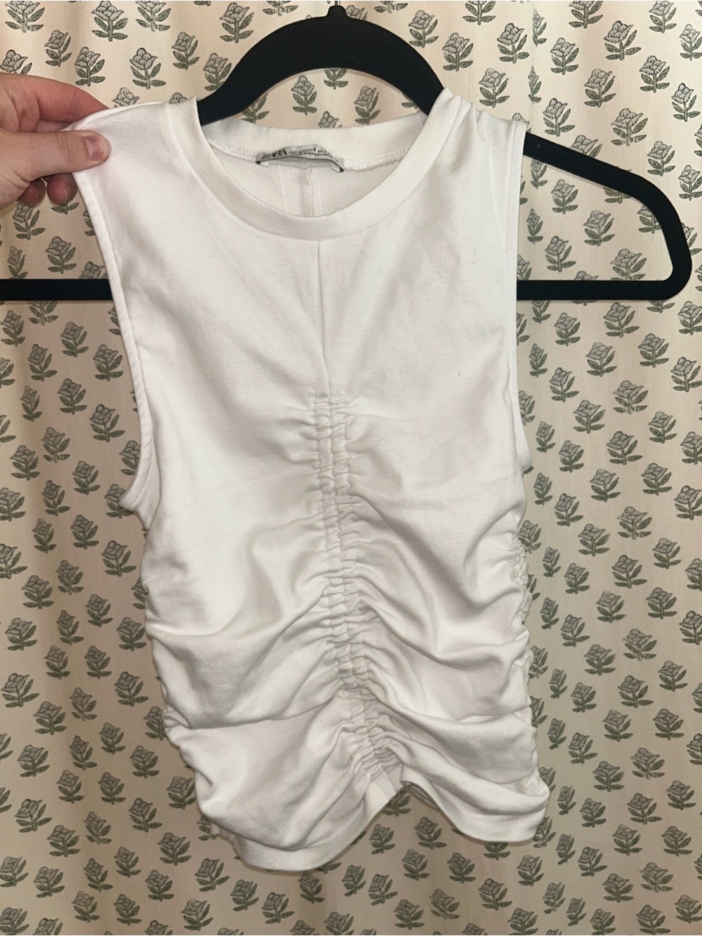Zara White Ruched Front Sleeveless Tank Top